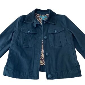 LRL Ralph Lauren Black Denim Corduroy Collar Leopard Lined Jacket Sz M